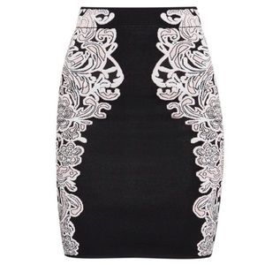BCBGMAXAZRIA black and pink knitted jacquard skirt
